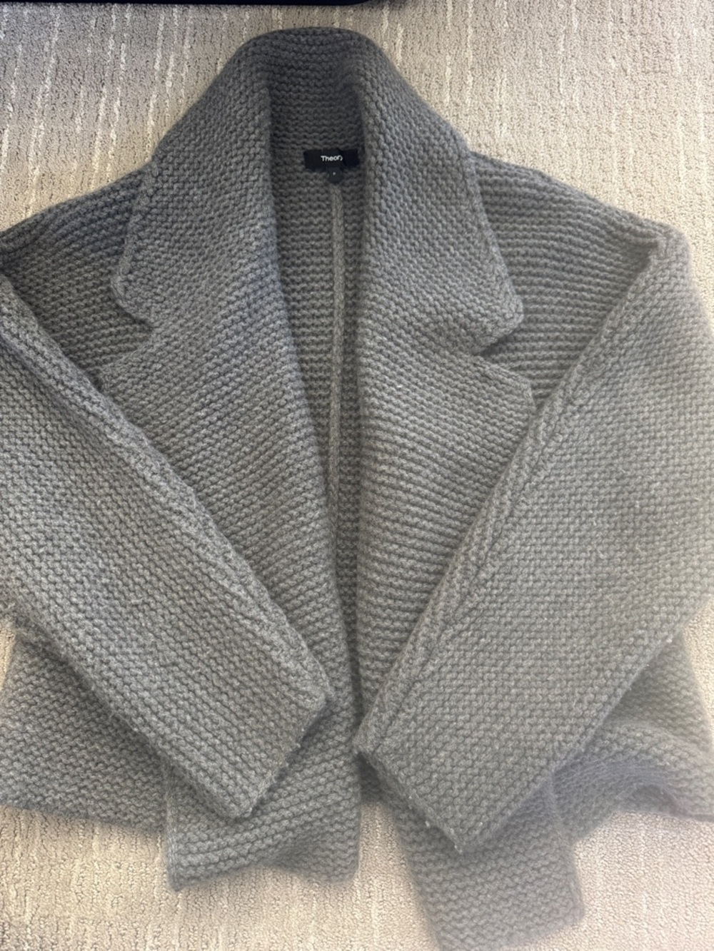 Theory Chunky Knit Gray Open Cardigan Sweater